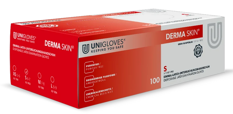 Latexhandschuhe DERMA SKIN von Unigloves in XS-L