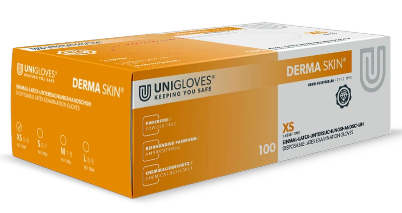 Latexhandschuhe DERMA SKIN von Unigloves in XS-L
