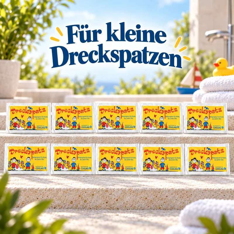 Erfrischungstuch "Dreckspatz" aus Vlies | 10 Stück | Für Kinder | Mit Kirschduft