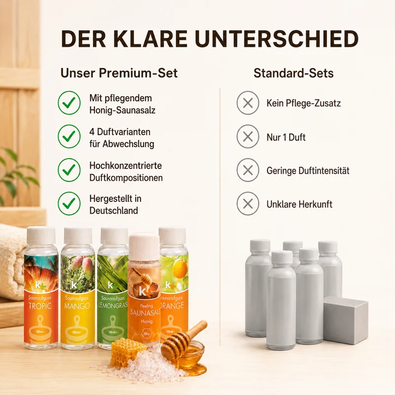 KK Saunaaufguss Set Karibik | Saunakonzentrat | 4 x 100 ml/Flasche + 200g Sauna Salz |