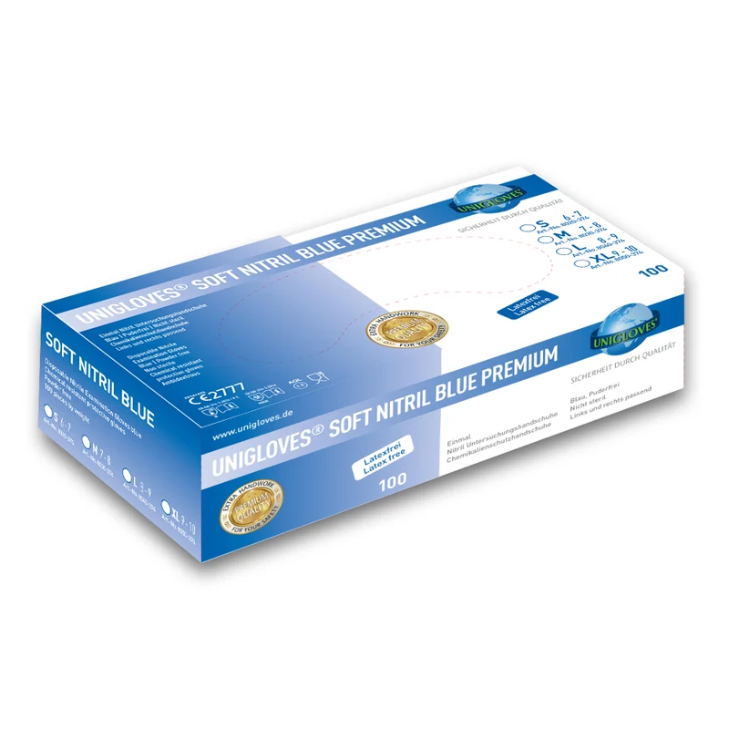 Unigloves Nitrilhandschuhe SOFT NITRIL BLUE Premium vers. Größen S-XL 100 St./Box