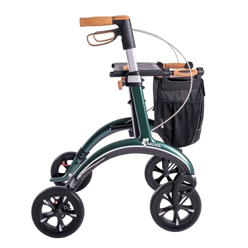 Saljol Carbon Rollator CR54 mit Schleifbremse für sicheres Bergabgehen - Vollausstattung (HMV: 10.50.04.1260) / Sitzhöhe 54 cm