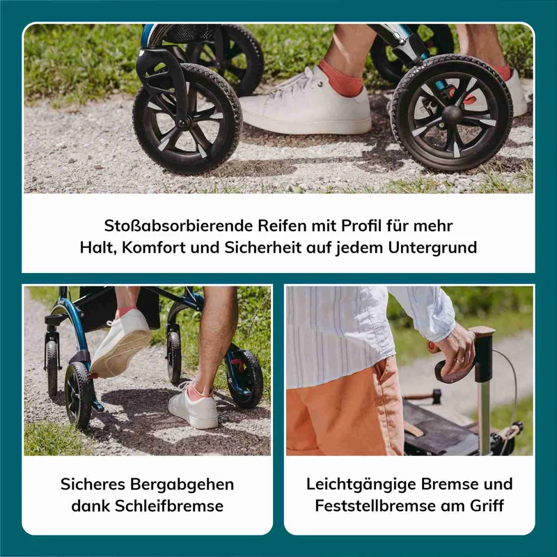 Saljol Carbon Rollator CR54 mit Schleifbremse für sicheres Bergabgehen - Vollausstattung (HMV: 10.50.04.1260) / Sitzhöhe 54 cm