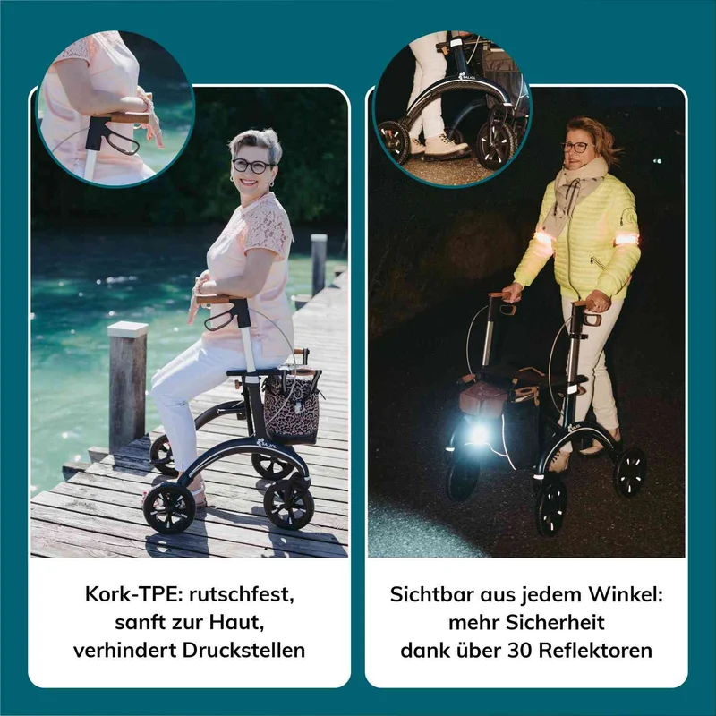 Saljol Carbon Rollator CR54 mit Schleifbremse für sicheres Bergabgehen - Vollausstattung (HMV: 10.50.04.1260) / Sitzhöhe 54 cm