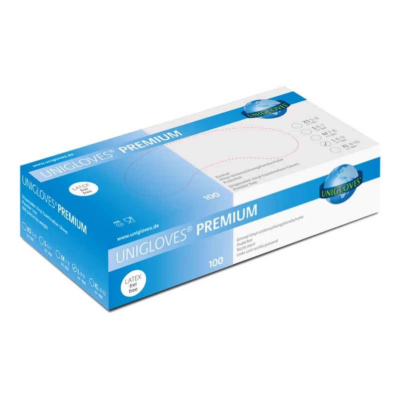 Vinylhandschuhe PREMIUM von Unigloves, 100 Stück, S-XL