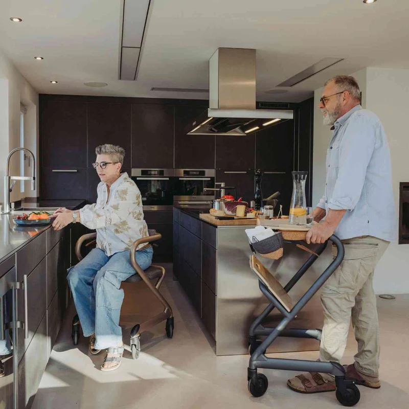 Saljol Wohnraumrollator WR53 mit Sitzfunktion (360°-Drehbar) - Vollausstattung / Sitzhöhe 53 cm