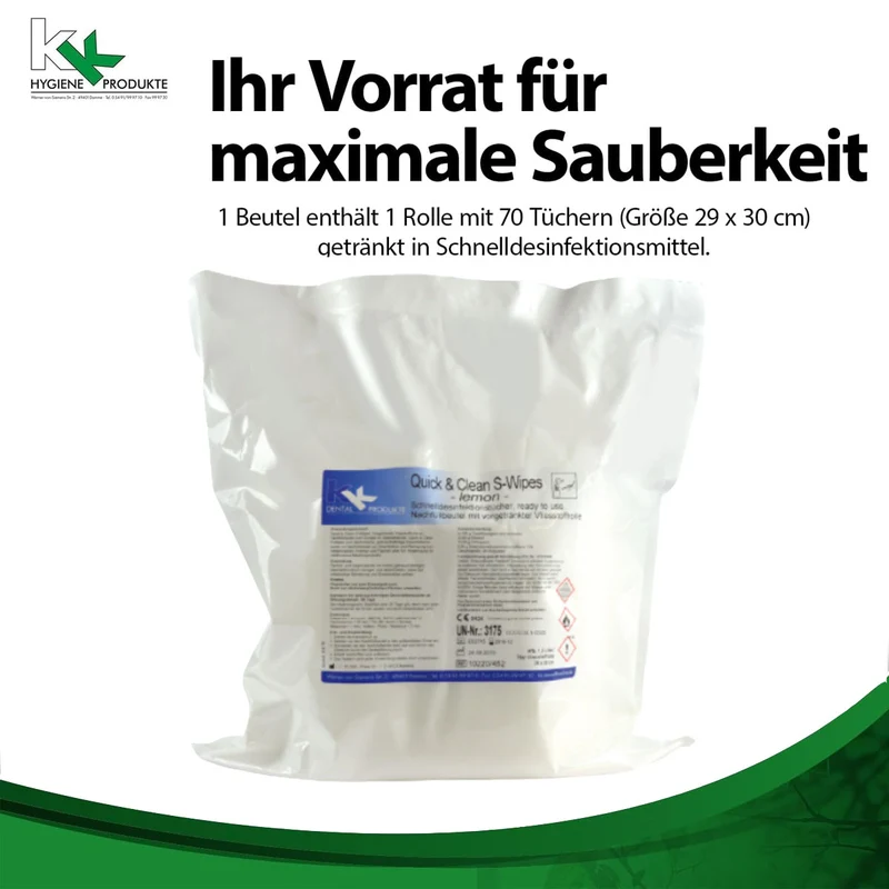 KK Quick & Clean alkoholische S-Wipes ready to use Refillbeutel 70 Tücher/Rolle