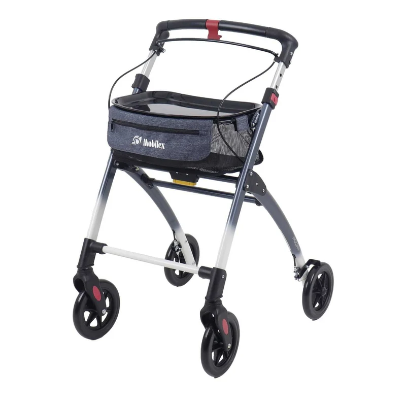 Mobilex Jaguar Indoor Rollator, blaugrau/weiß mit Tablett & Tasche - für die Wohnung