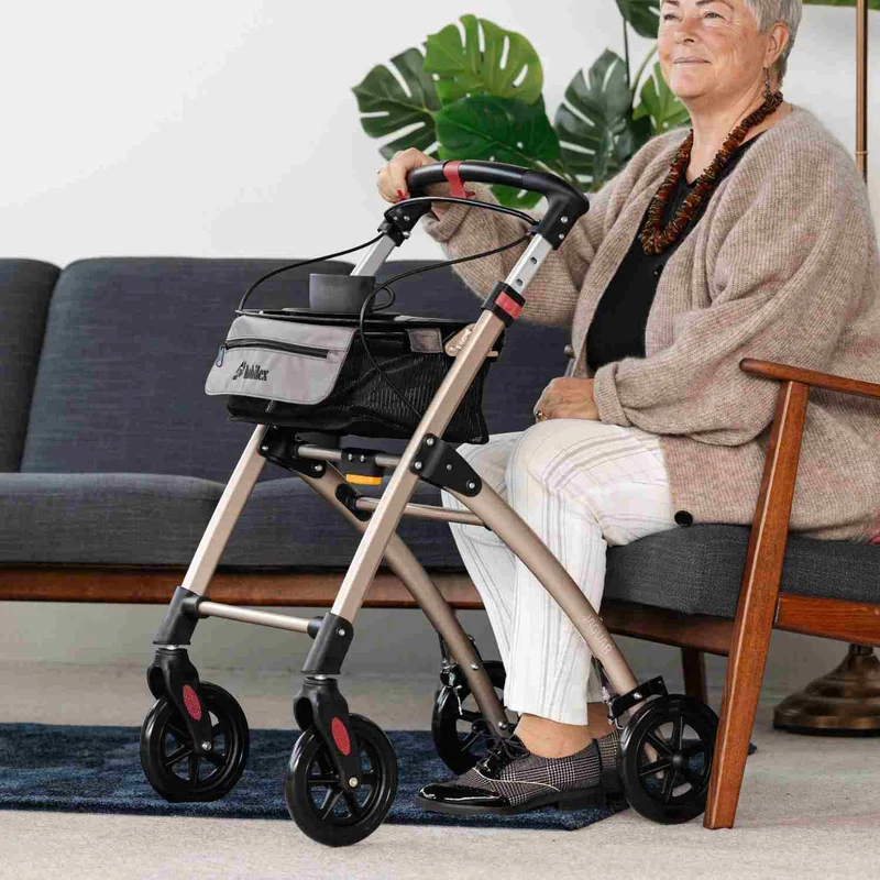 Mobilex Jaguar LIGHT Indoor Rollator, champagner mit Tablett & Tasche - für die Wohnung