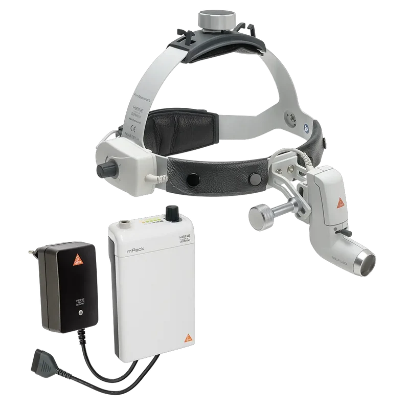 HEINE ML4 LED Voorhoofdlamp met Professionele L-Hoofdband, mPack & Plug-in Transformator (Set)