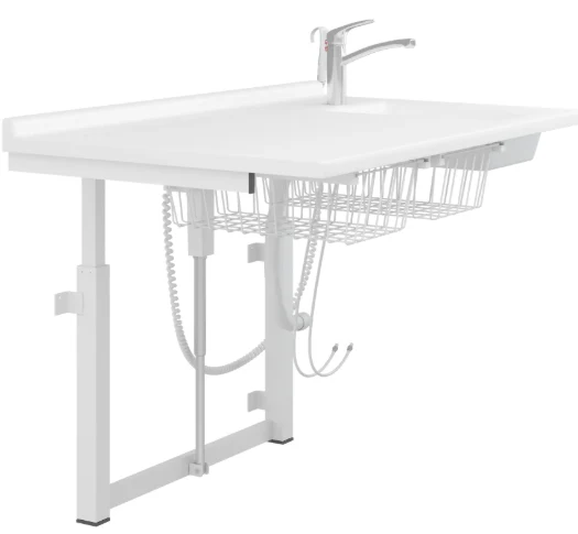 Pressalit Care Wickeltisch R8711000 / R8712000 800 x 900 oder x 1400 mm, elektrisch höhenverstellbar, mit Waschplatz
