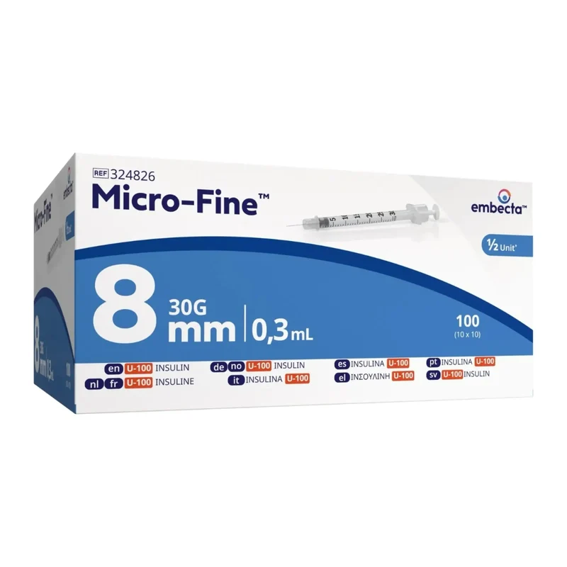 BD Micro-Fine Insulinespuit 0,3 ml U100 met Naald 30G x 8 mm | 100 Stuks