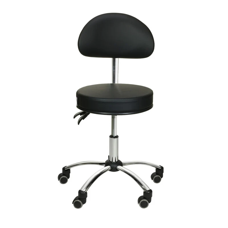 Tabouret met Rugleuning op Wielen – Zwart – In Hoogte Verstelbaar