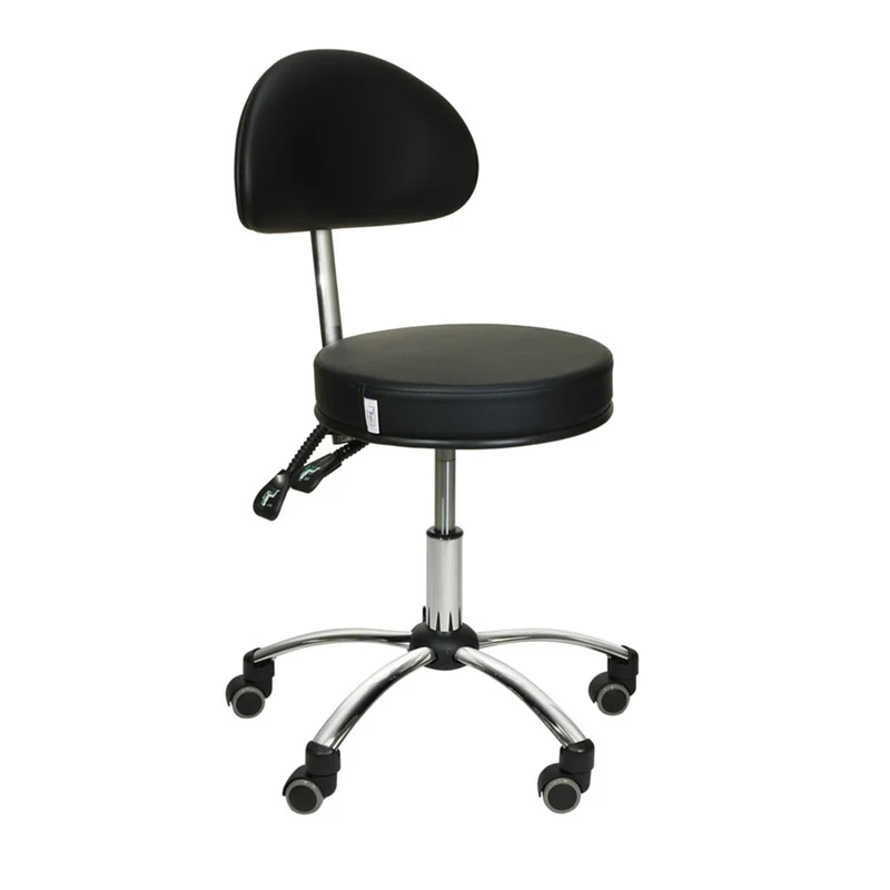 Tabouret met Rugleuning op Wielen – Zwart – In Hoogte Verstelbaar
