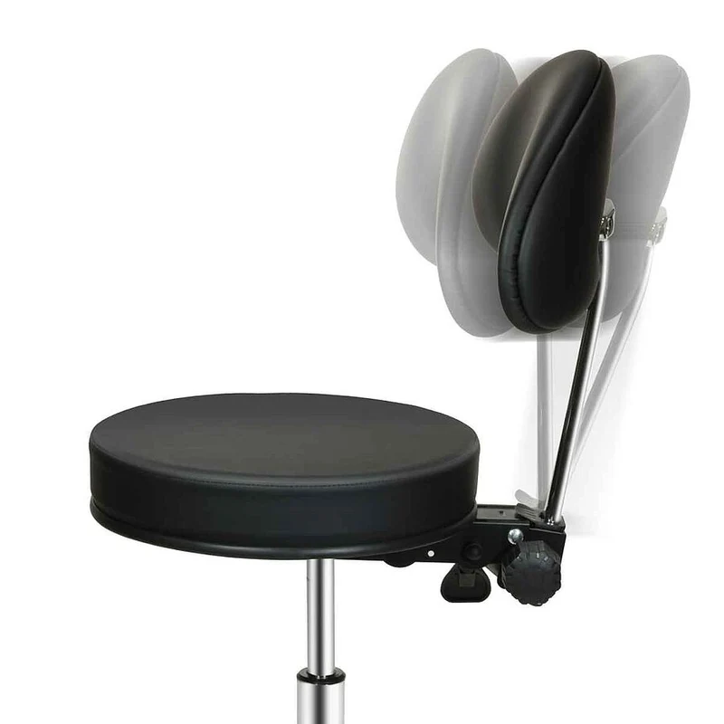 Tabouret met Rugleuning op Wielen – Zwart – In Hoogte Verstelbaar