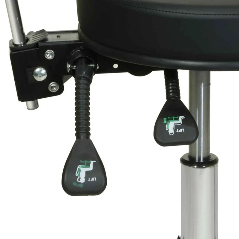 Tabouret met Rugleuning op Wielen – Zwart – In Hoogte Verstelbaar