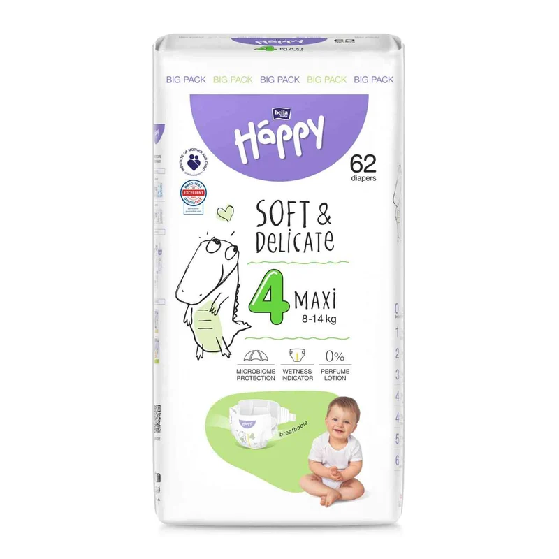 bella baby Happy Windeln "super weich" Gr. 4 (Maxi) von 8 bis 14 kg - BIG PACK (62 Stück)