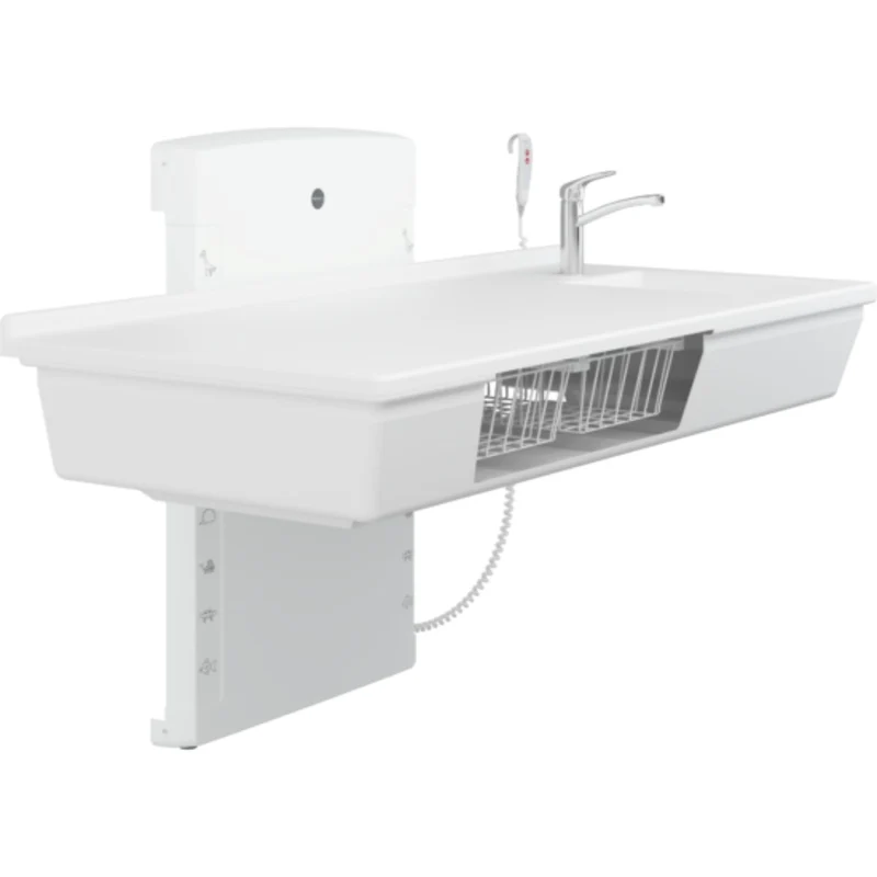 Pressalit Care Wickeltisch R8684000 / R8685000 inkl. Waschbecken & Handbrause, bis Bodennähe! 1.400 oder 1.800 mm, 75 kg Last