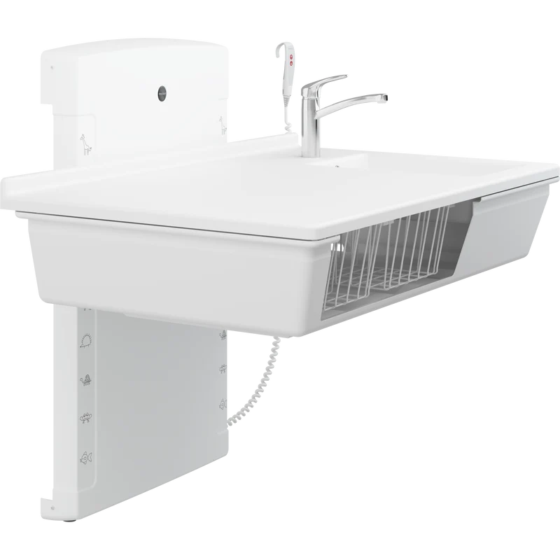 Pressalit Care Wickeltisch R8684000 / R8685000 inkl. Waschbecken & Handbrause, bis Bodennähe! 1.400 oder 1.800 mm, 75 kg Last