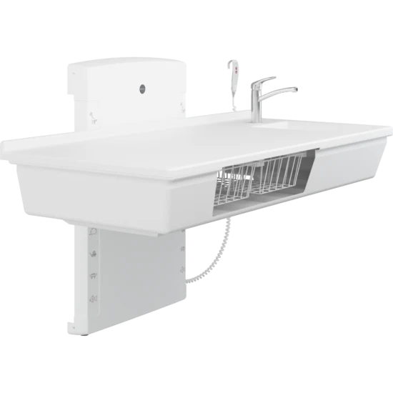 Pressalit Care Wickeltisch R8684000 / R8685000 inkl. Waschbecken & Handbrause, bis Bodennähe! 1.400 oder 1.800 mm, 75 kg Last