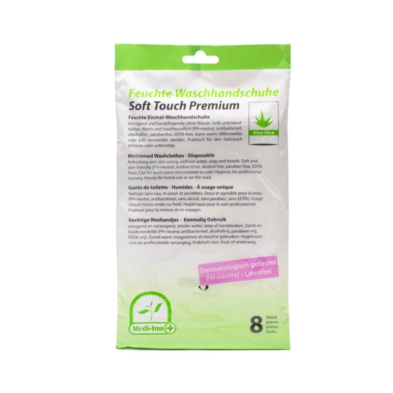 Medi-Inn Feuchte Einmal-Waschhandschuhe Soft Touch Premium, PH-neutral - 8 Stück
