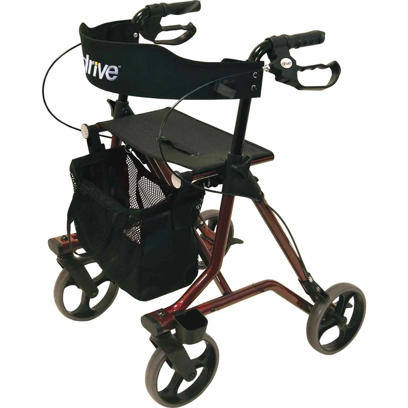 Drive Medical Leichtgewicht Rollator Torro inkl. Rückengurt, Tasche und Stockhalter - weinrot (HMV: 10.50.04.1197)