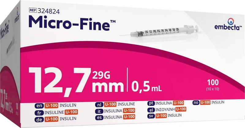 BD Micro-Fine Insulinespuit 0,5 ml U100 met Naald 29G x 12,7 mm | 100 Stuks