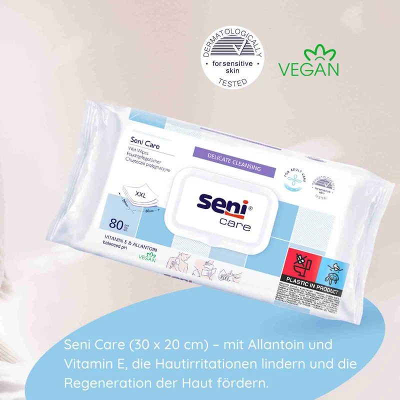 Seni Care Feuchtpflegetücher mit Vitamin E - 80 St. 20x30 cm (Softbox)