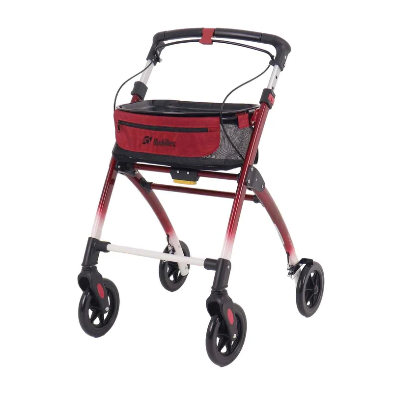 Mobilex Jaguar Indoor Rollator, rot/weiß mit Tablett & Tasche - für die Wohnung
