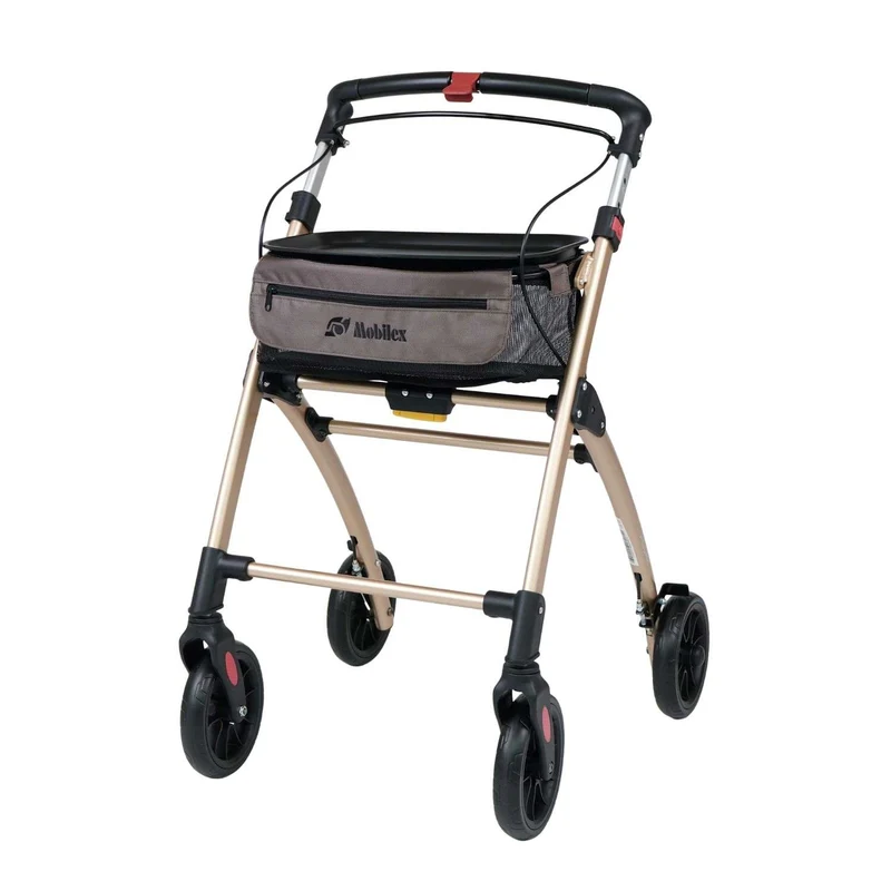 Mobilex Jaguar LIGHT Indoor Rollator, champagner mit Tablett & Tasche - für die Wohnung