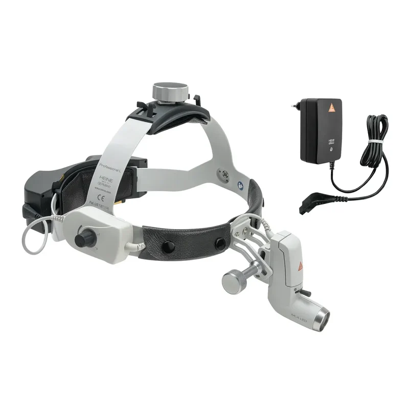 HEINE ML4 LED Voorhoofdlamp met Professionele L-Hoofdband, mPack UNPLUGGED & Plug-in Transformator UNPLUGGED (Set)