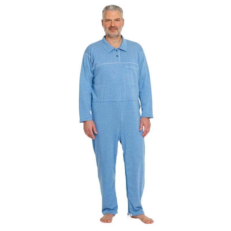 Suprima 4681 059, Pflegeoverall BW/Polyester lang, Polo-Kragen, Bein-RV, unisex, kornblume, Gr. S-XL