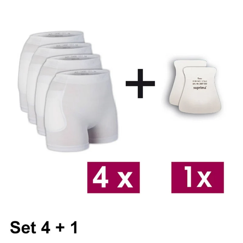 Suprima 1498 001, Hüftschutz-Set 4+1: 4 Hüftschutz-Hosen/1 Paar Hüftschutz-Protektoren