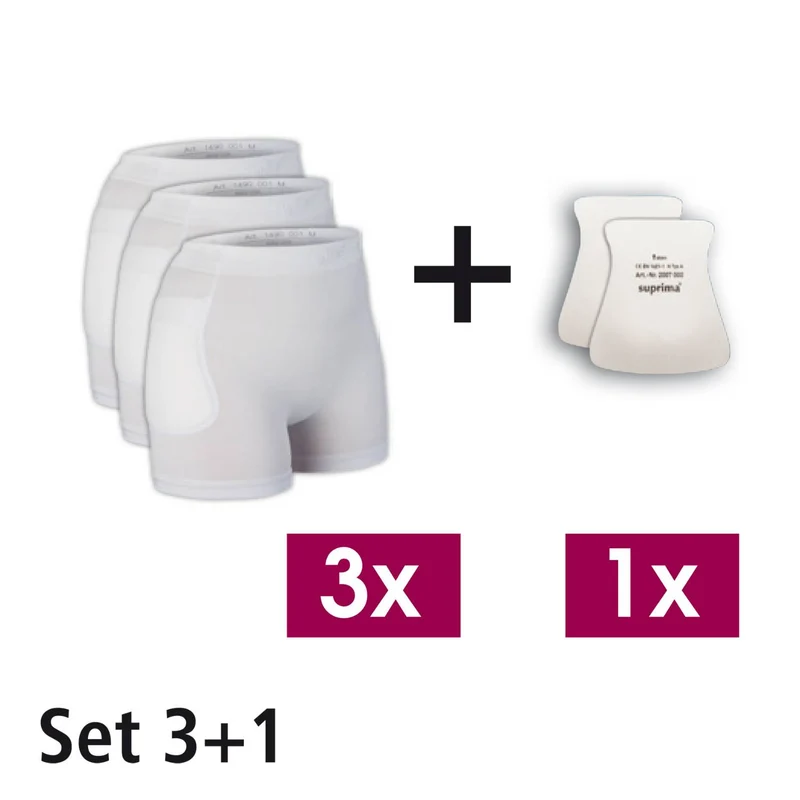 Suprima 1496 001, Hüftschutz-Set 3+1: 3 Hüftschutz-Hosen/1 Paar Hüftschutz-Protektoren