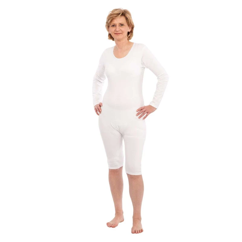 Suprima 4699 001, Pflegebody BW/Elast, Langarm mit kurzem Bein, Bein-RV, unisex - weiß, Gr. S-XXL