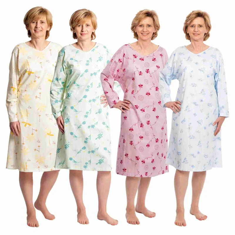 Suprima 4070, Pflegehemd Baumwolle zum Binden für Damen, Langarm - versch. Farben, Gr. S/M & L/XL
