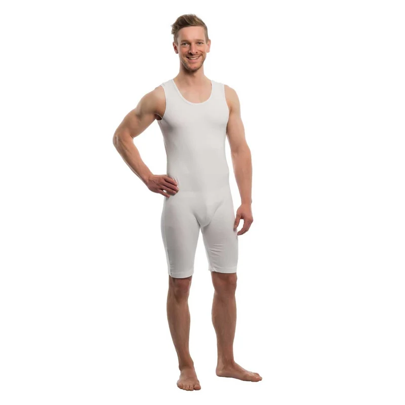 Suprima 4698, Pflegebody BW/Lycra ohne Arm, kurzem Bein, Bein-RV, unisex - weiß & grau, Gr. S-XXL
