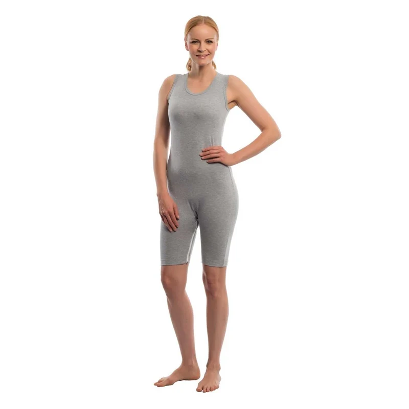 Suprima 4698, Pflegebody BW/Lycra ohne Arm, kurzem Bein, Bein-RV, unisex - weiß & grau, Gr. S-XXL