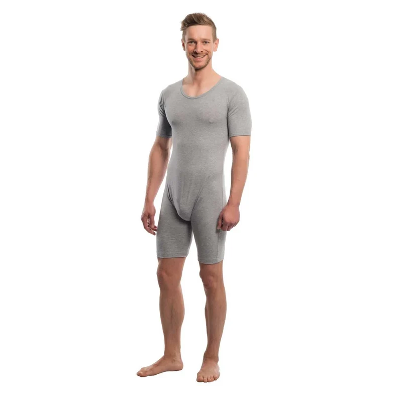 Suprima 4697, Pflegebody BW/Lycra Kurzarm, kurzem Bein, Bein-RV, unisex - weiß & grau, Gr. S-XXL
