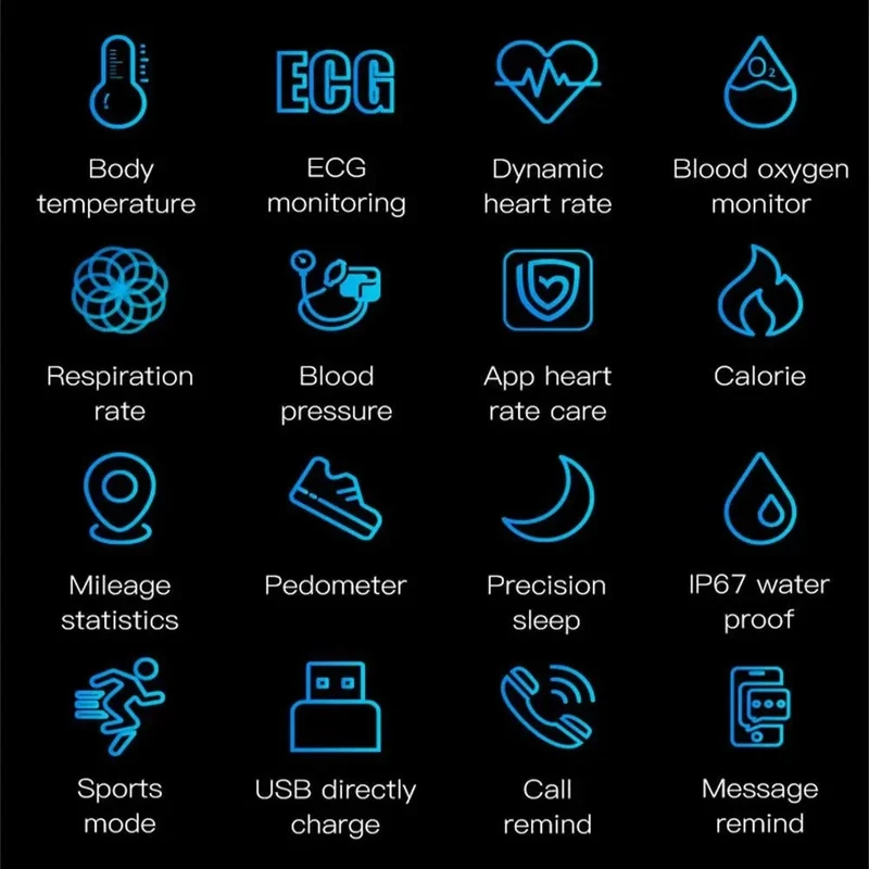 Smartwatch | EKG, Herzfrequenz & Blutdruck | Integriertes USB-Laden