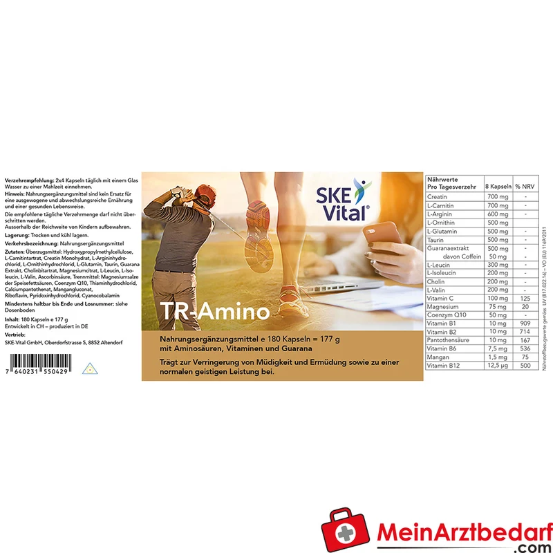SKE Vital TR-Amino Aminosäuren-Komplex mit Coenzym Q10 und Guarana Kapseln 180 Stück