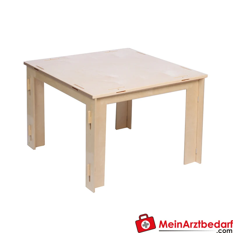 KuWiH Lernspieltisch Montessori aus Birkensperrholz mit 4 Leuchtflächen, Vollholz-Gestell, 75 x 75 x 46 cm