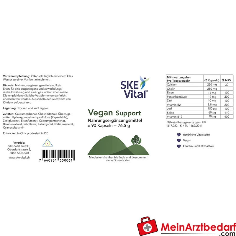 SKE Vital Vegan Support Eisen 14 mg Vitamin B12 10 µg Kapseln 90 Stück