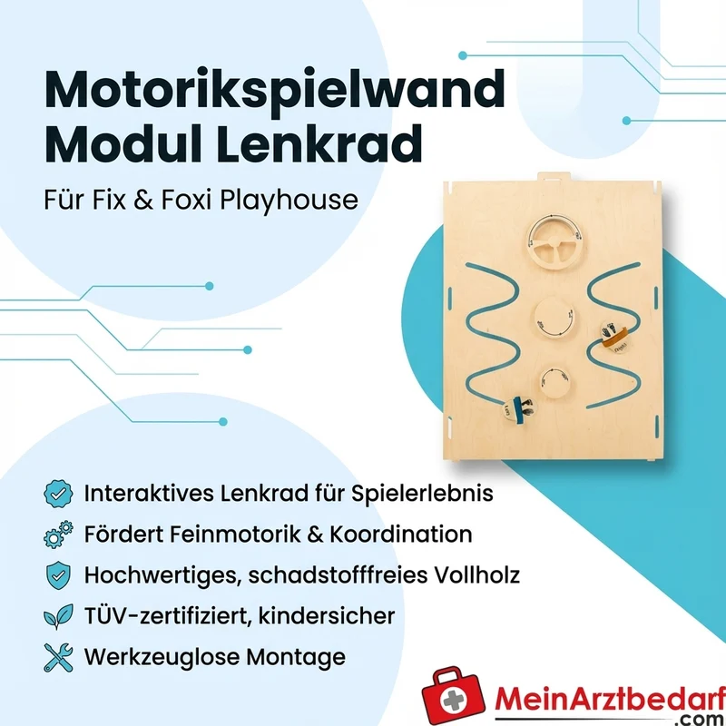 KuWiH Motorikspielwand Modul Lenkrad aus Vollholz passend für Fix & Foxi Playhouse, TÜV-zertifiziert