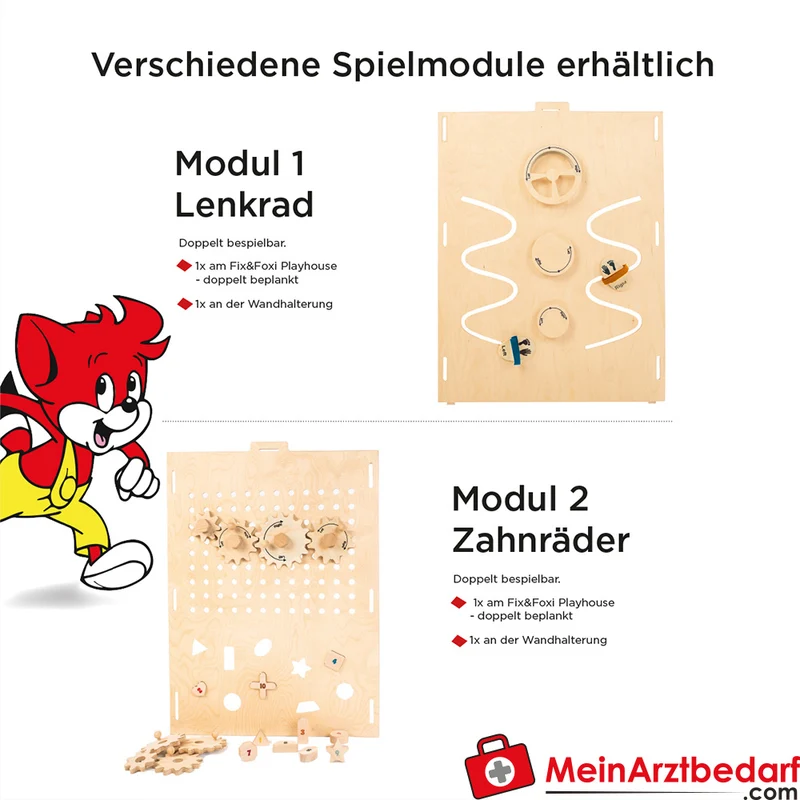 Fix & Foxi Playhouse Kinderspielhaus Vollholz modular TÜV-geprüft 119×90×80 cm