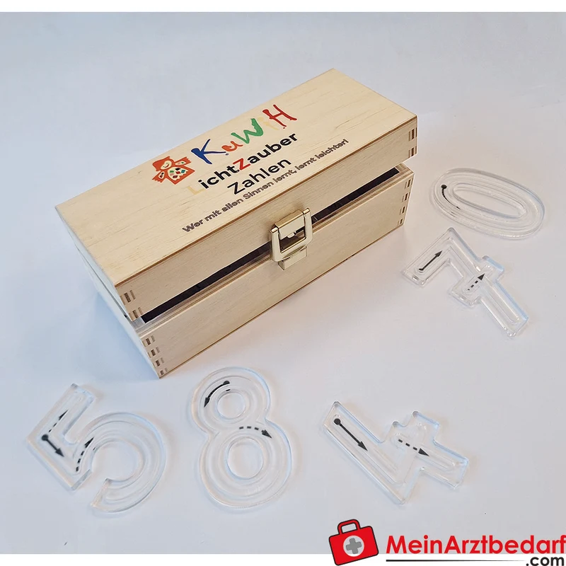 KuWiH LichtZauber Zahlen-Schablonen 0-10 mit Lichtstift Holzbox