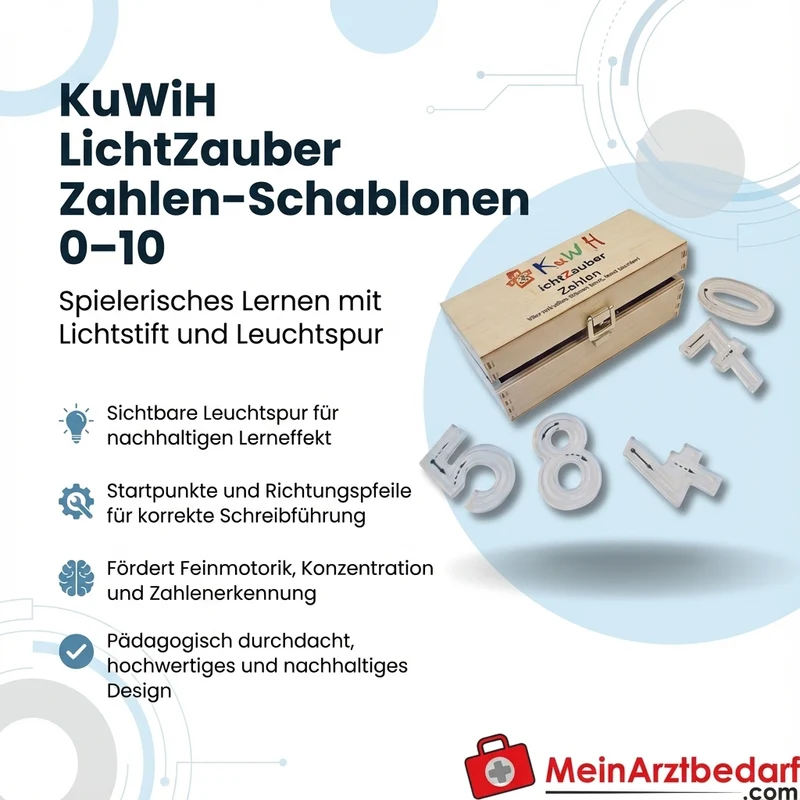 KuWiH LichtZauber Zahlen-Schablonen 0-10 mit Lichtstift Holzbox