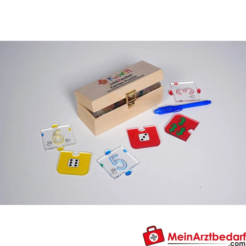 KuWiH LichtZauber Zahlen-Puzzle mit Lichtstift in Holzbox Lernspielzeug ab 3 Jahren