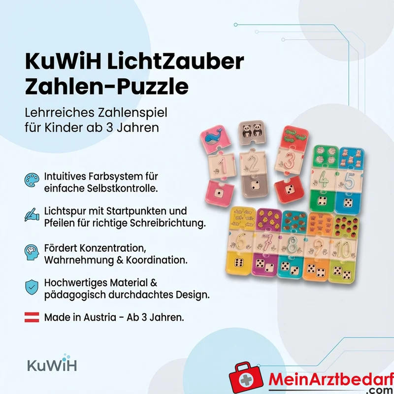 KuWiH LichtZauber Zahlen-Puzzle mit Lichtstift in Holzbox Lernspielzeug ab 3 Jahren