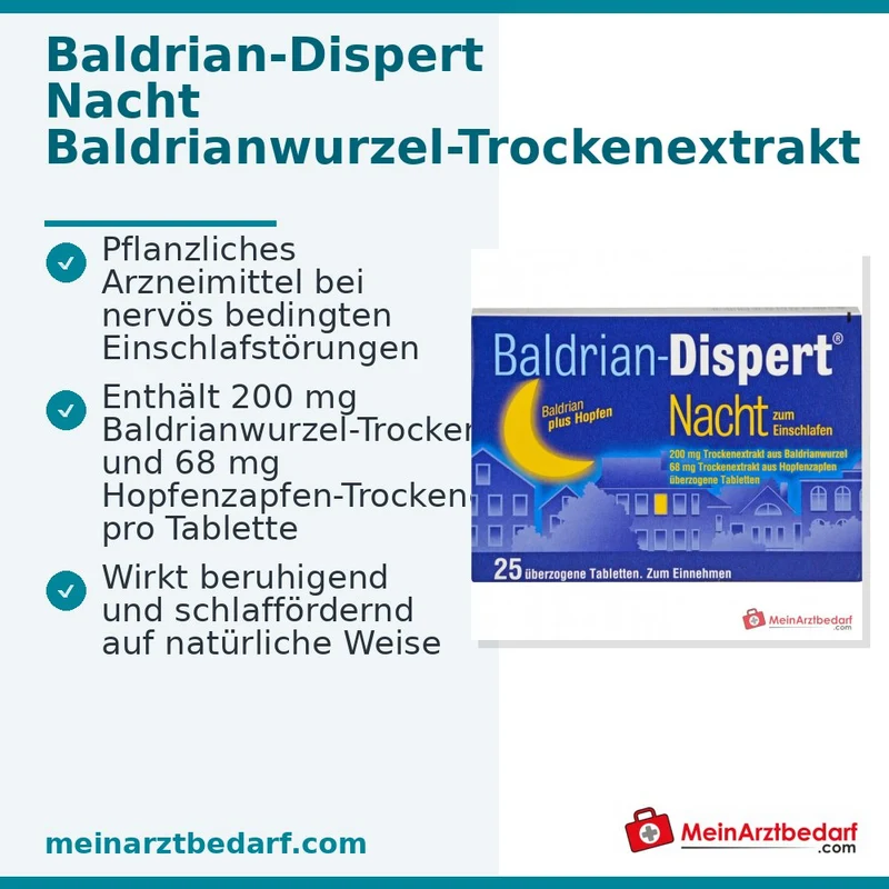 Baldrian-Dispert Nacht zum Einschlafen Baldrianwurzel-Trockenextrakt / Hopfenzapfen-Trockenextrakt überzogene Tabletten, 50 St.